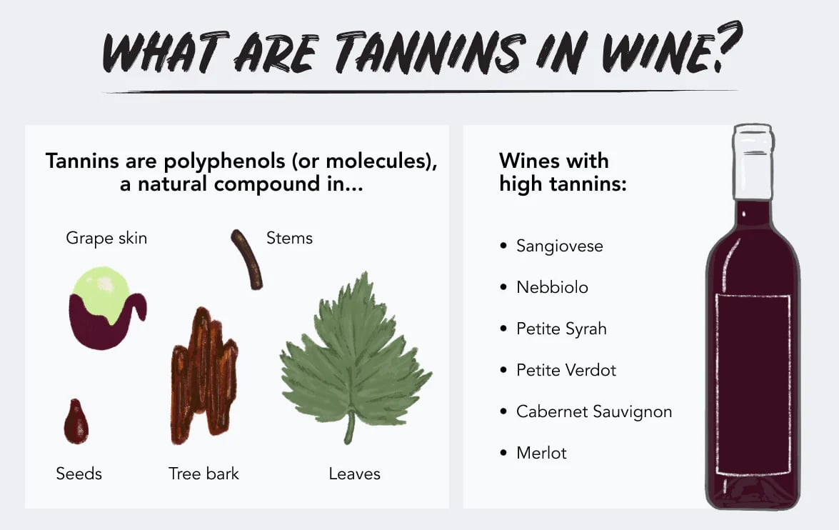 Different types of tannins in wine